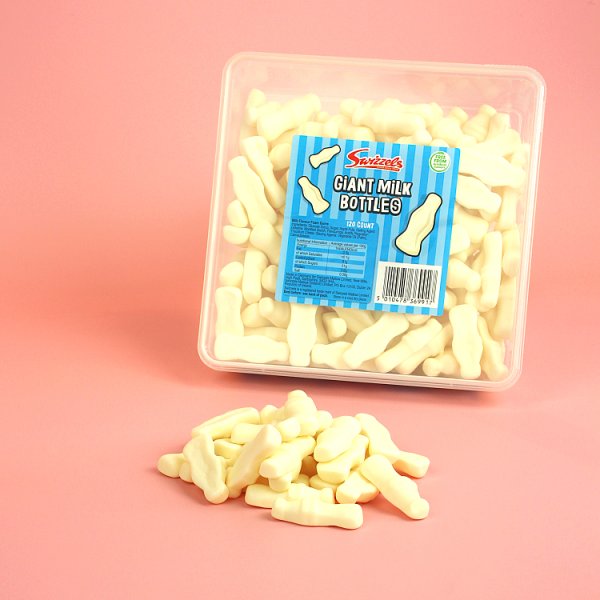 Swizzels Giant Milk Bottles 120ct Sweet Tub - Nostalgic Milk Flavour Foam Gums