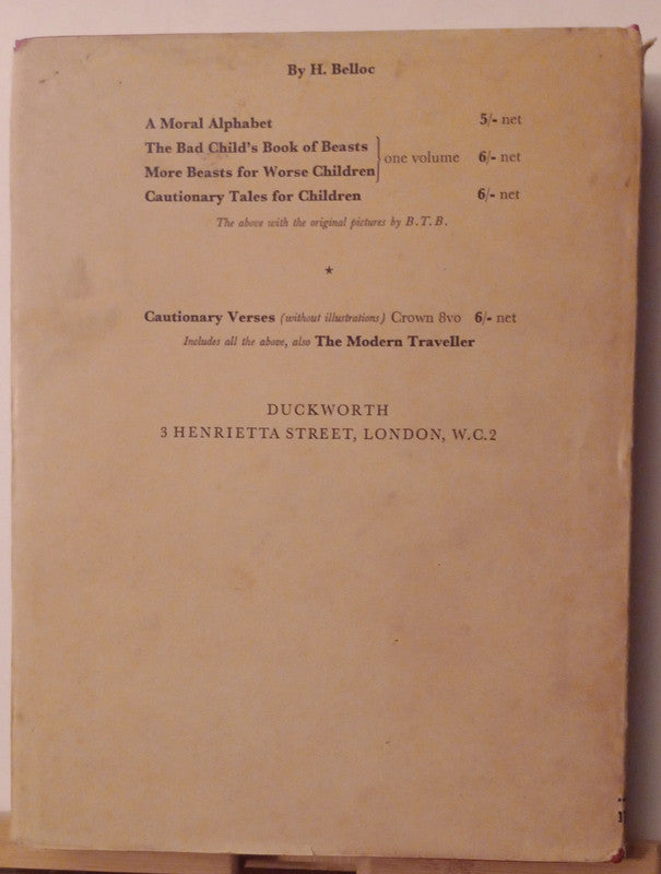 Cautionary Verses By H. Belloc - Illustrated Album Edition C1965 Vintage