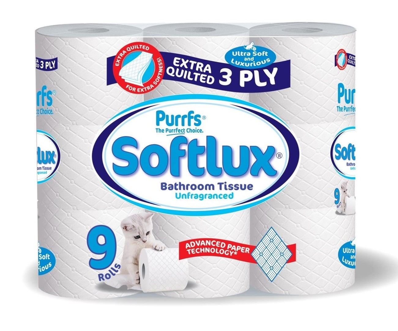 Softlux 3ply Paper 9pk Toilet Tissue Unfragranced x 5 Rolls