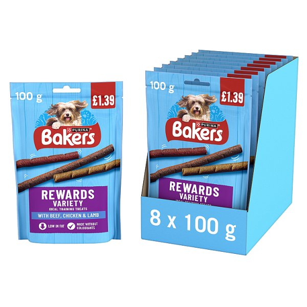 BAKERS Rewards Beef, Chicken and Lamb Dog Treats 100g PMP 1.39