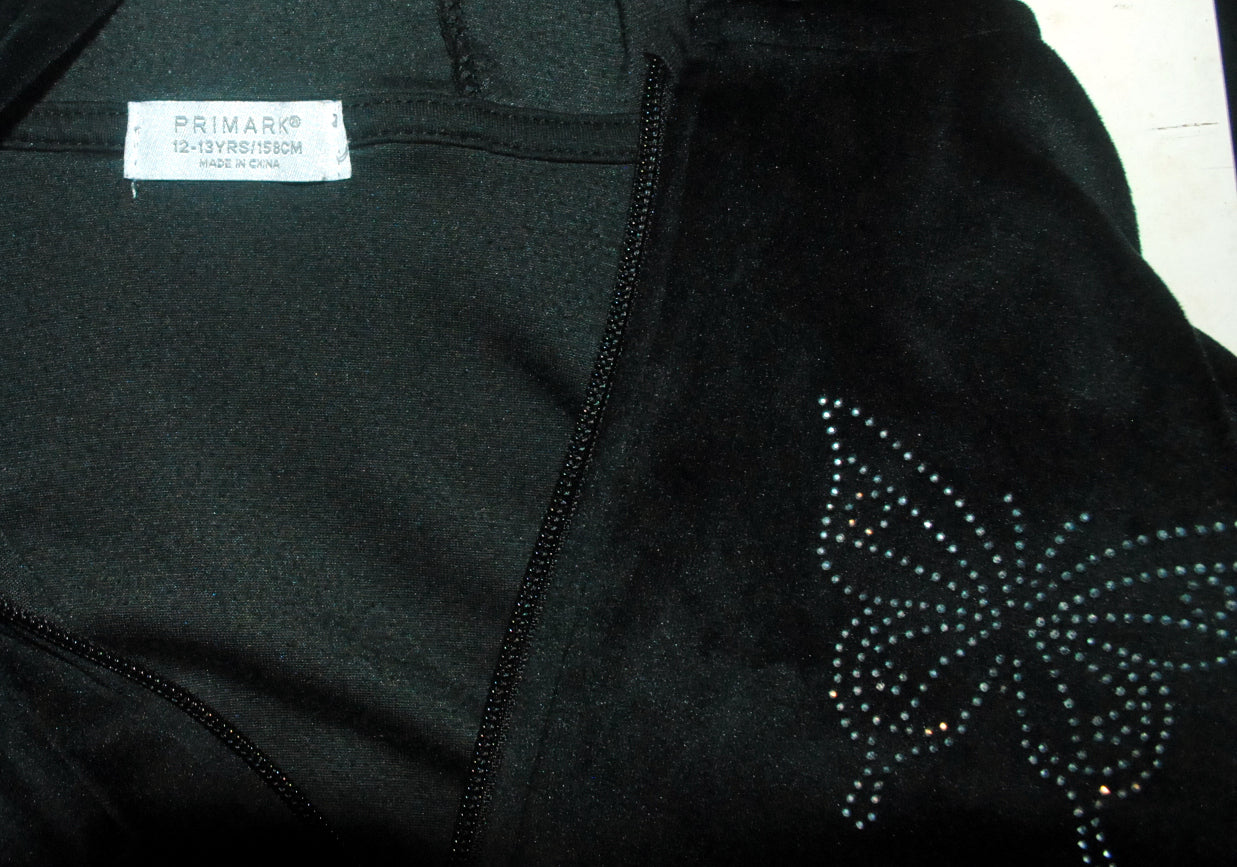 Primark Kids Tracksuit Set - Age 13 Years - Black with Studded Detail (Top & Trousers)