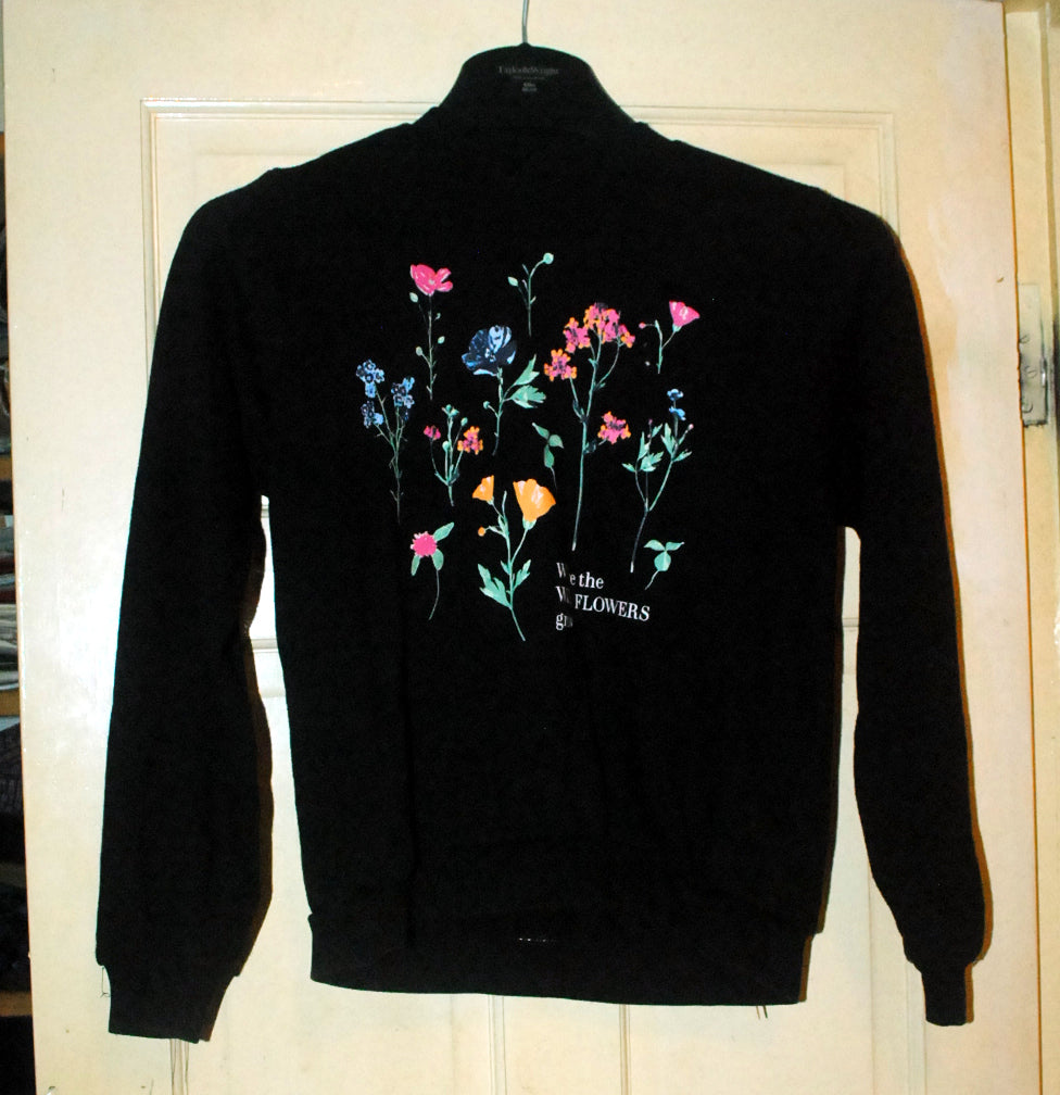 H&M Girls Sweatshirt - Age 11-12 Years - Black 'Where the Wild Flowers Grow'