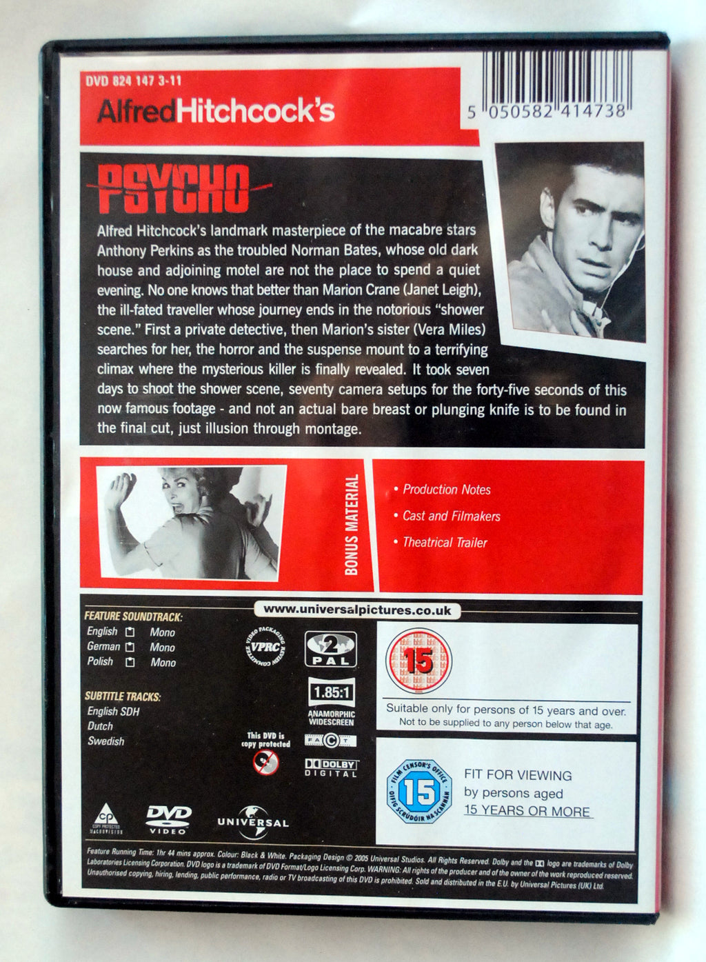 Psycho DVD (2013) Anthony Perkins, Hitchcock (DIR) cert 15