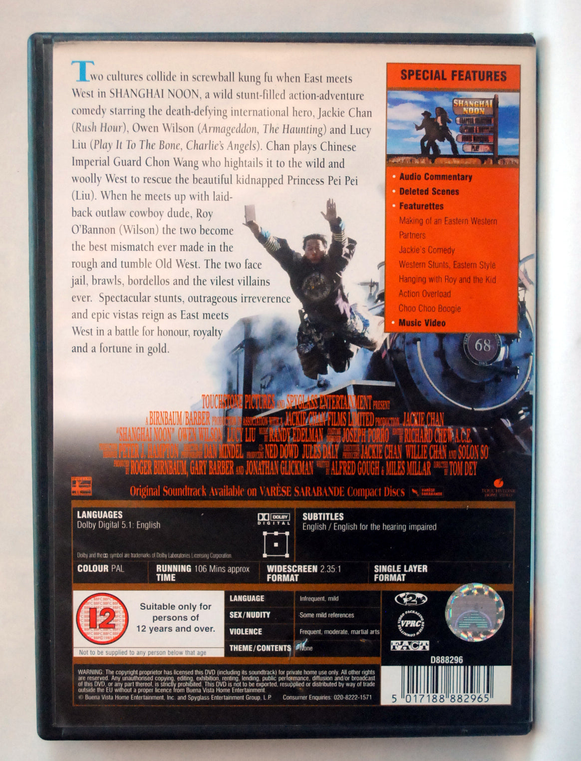 Shanghai Noon DVD (2001) Jackie Chan, Dey (DIR) cert 12