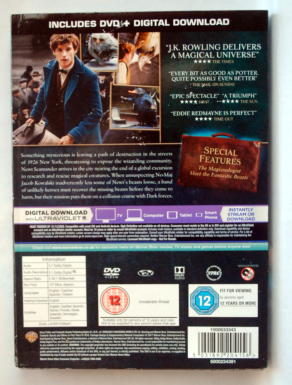 Fantastic Beasts and Where to Find Them DVD (2017) Eddie Redmayne, Yates (DIR)