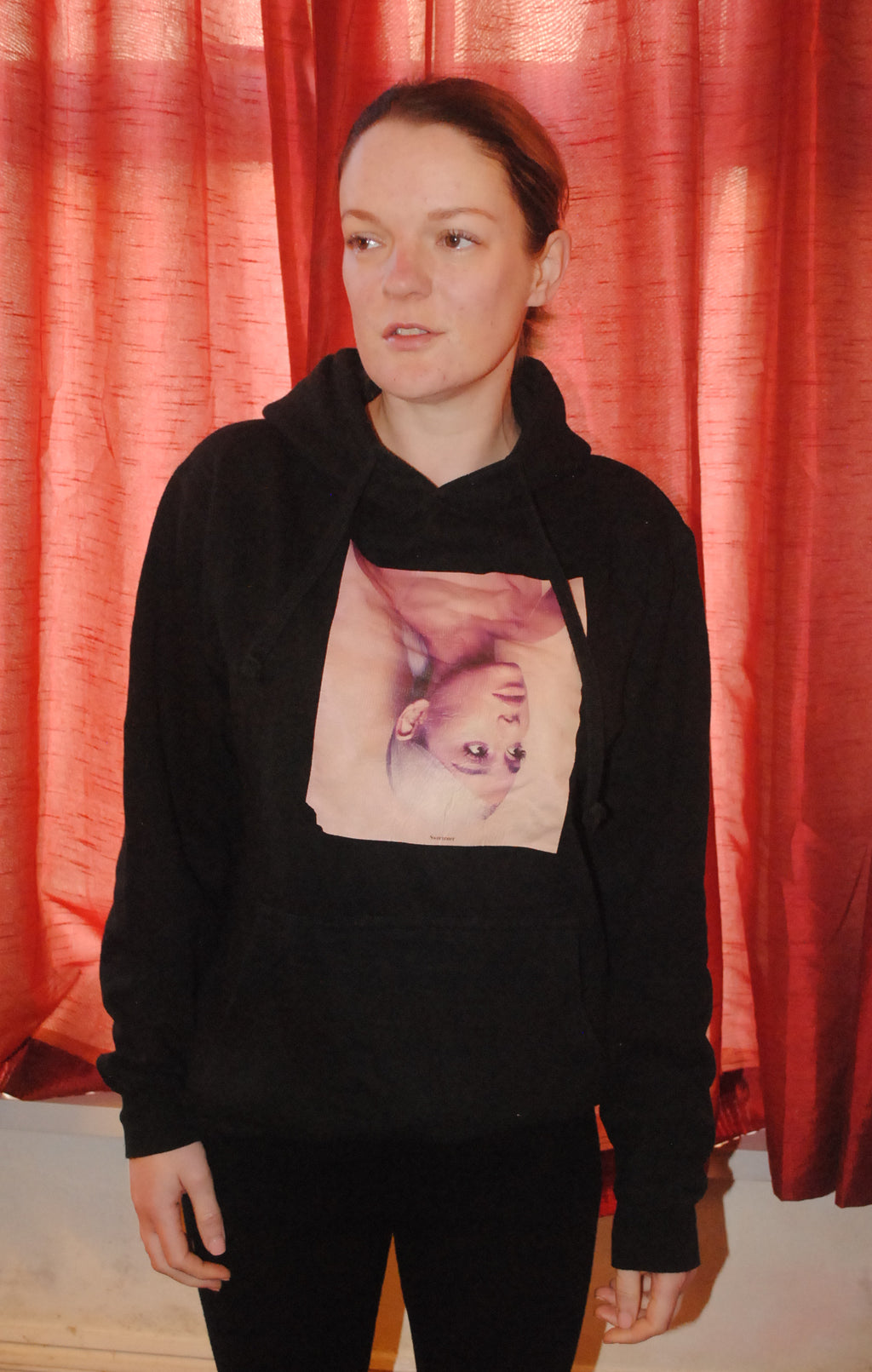 Taq Sports Hoodie - Size Small - Black 'Upside Down Pink Lady'