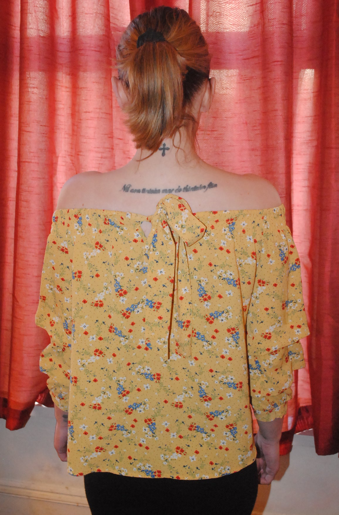 Primark Woman's Floral Blouse - UK Size 8 - Yellow & Red with Back Tie