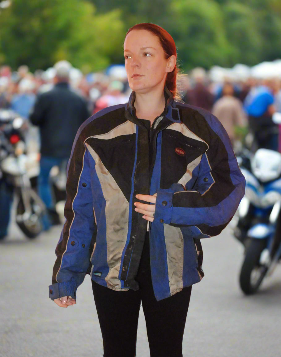 Lewis Motorcycle Jacket - Size L - Blue, Black & Silver