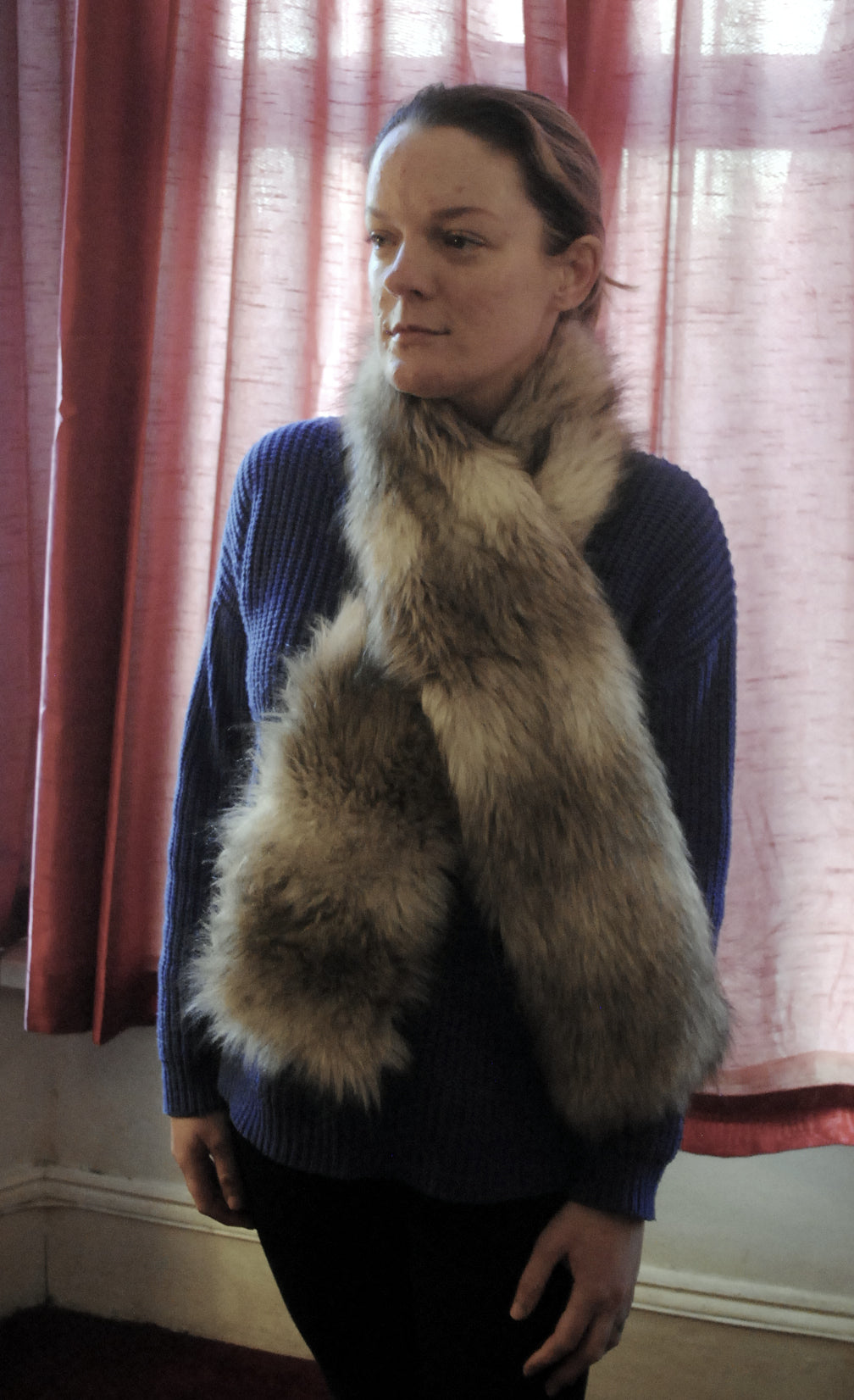 Faux Fur Stole - Grey, White & Black