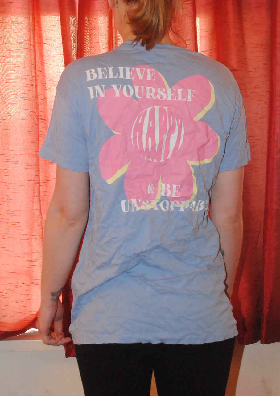 Primark Girls T-Shirt - Age 12 Years - Blue 'Believe in Yourself Happy to Be' Short Sleeve