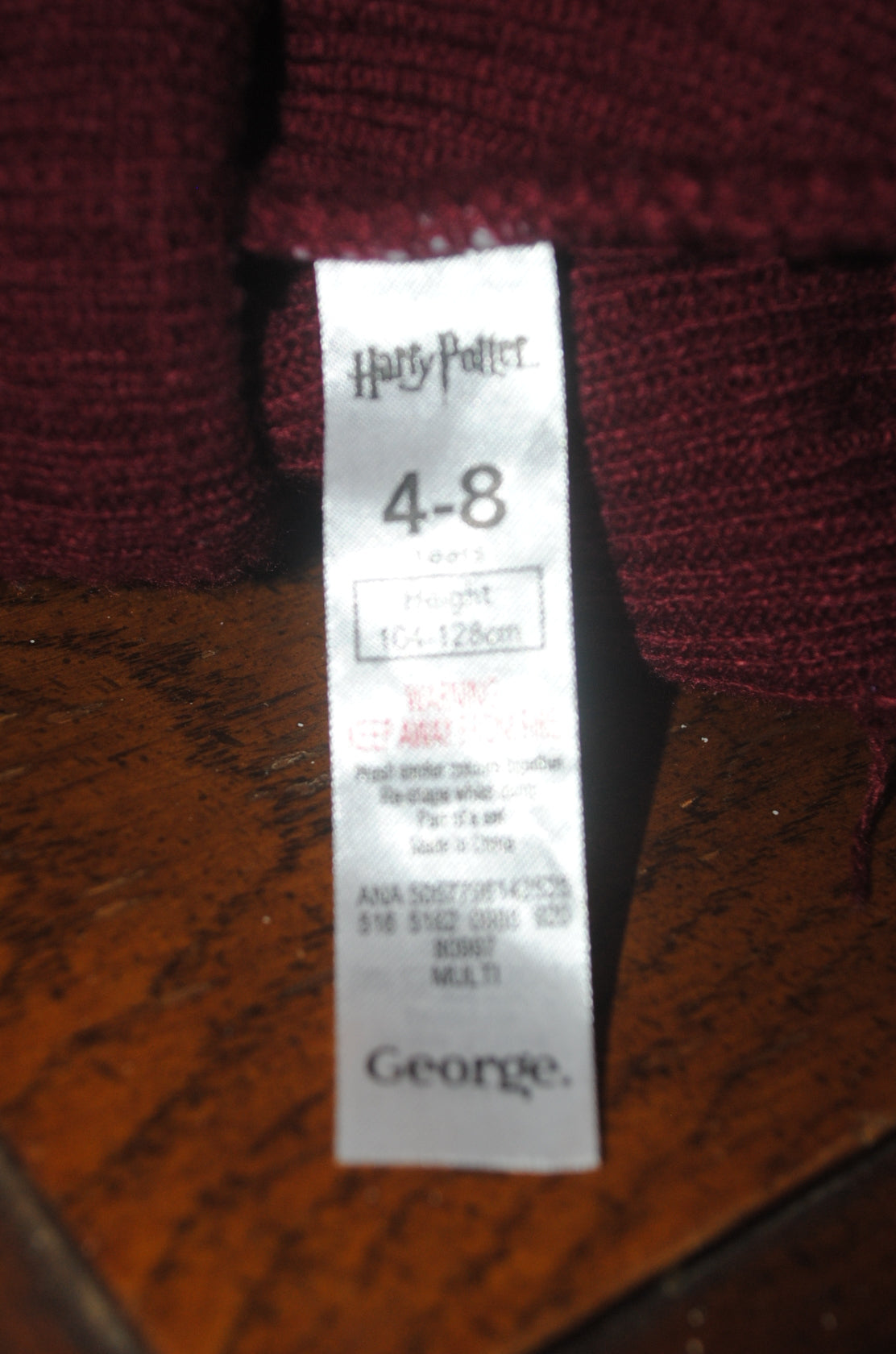 Boy’s Ski Cap George Burgandy/Black 4-8Yrs Solid Pattern Harry Potter Horwarts
