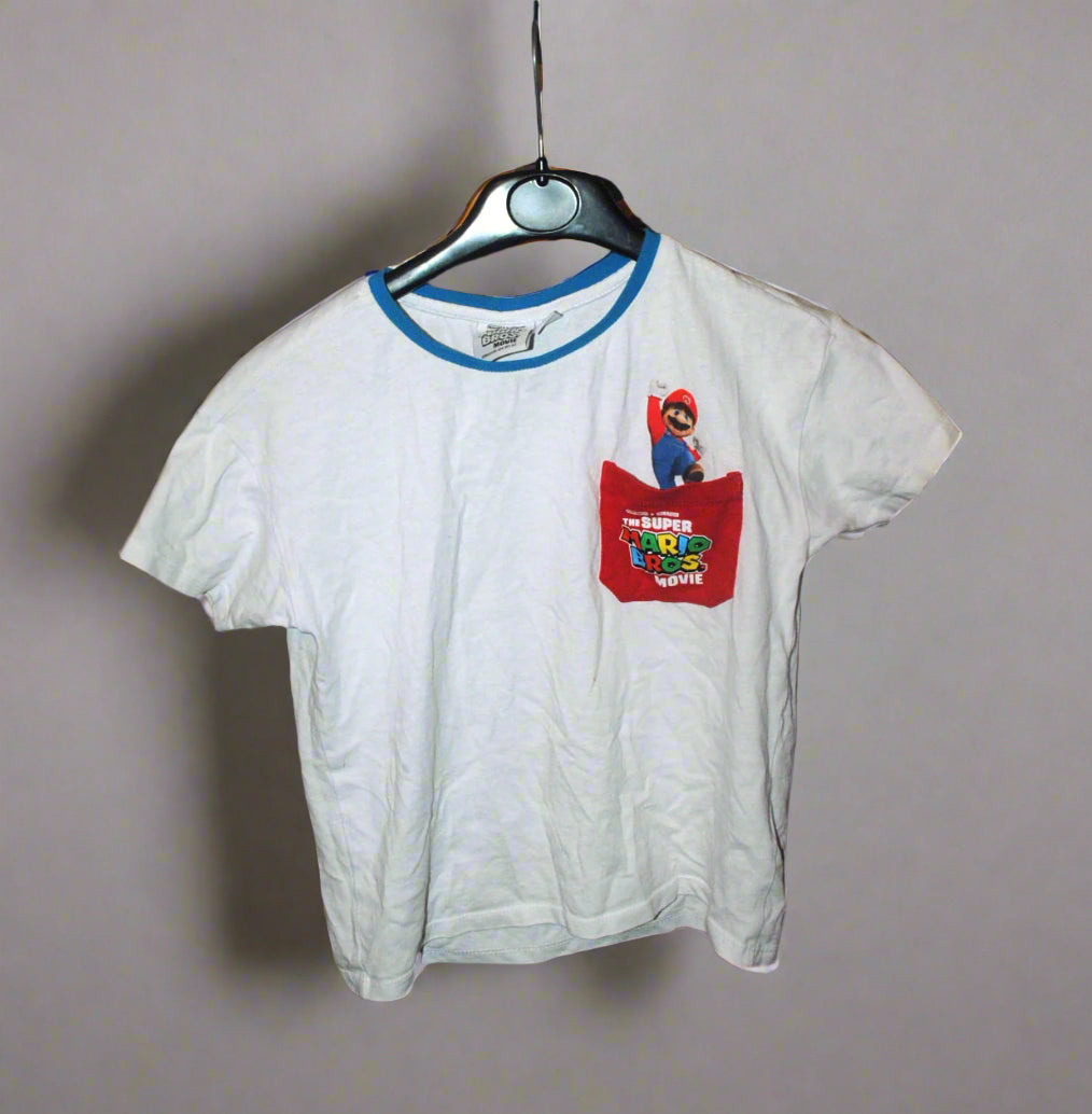 Boy’s T-shirt UCS Ltd White/Blue 6-7Yrs Graphic Pattern Mario Here we come