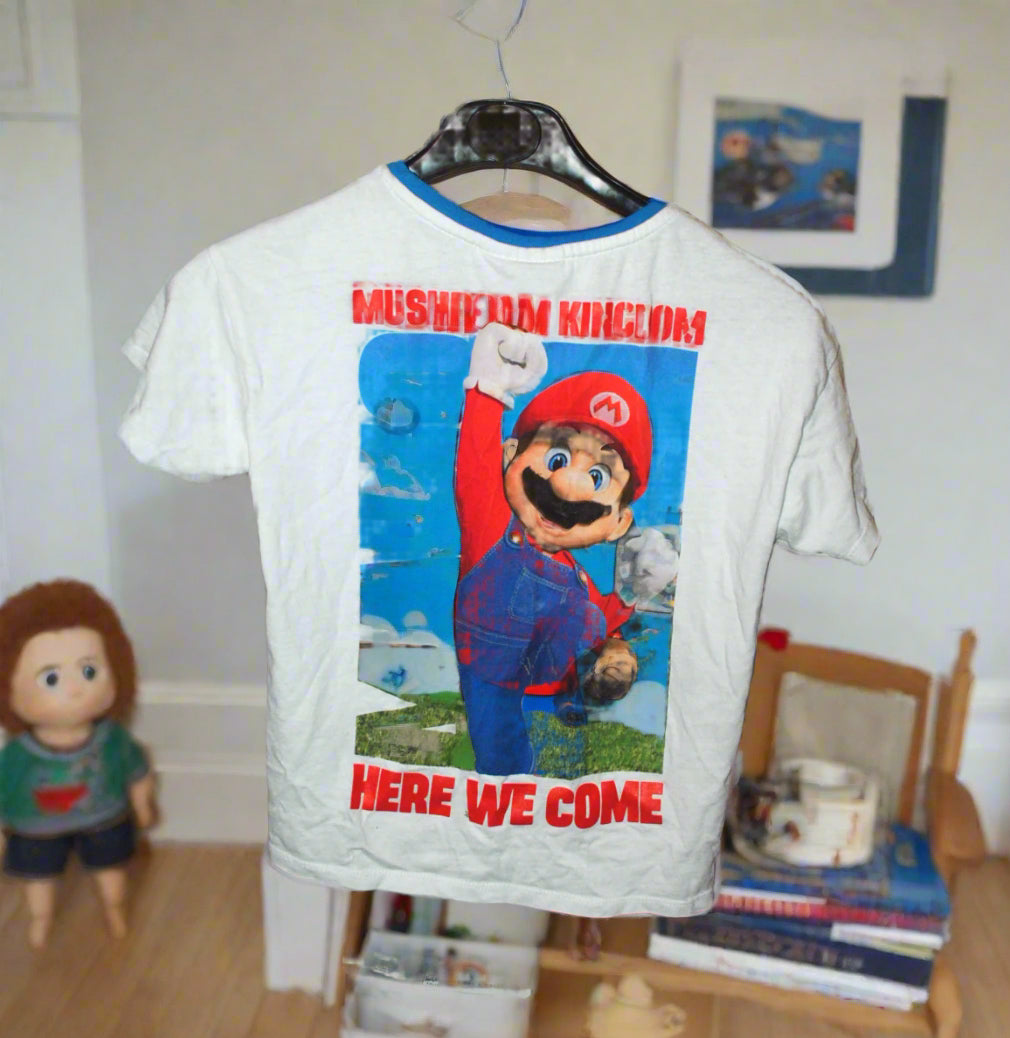Boy’s T-shirt UCS Ltd White/Blue 6-7Yrs Graphic Pattern Mario Here we come
