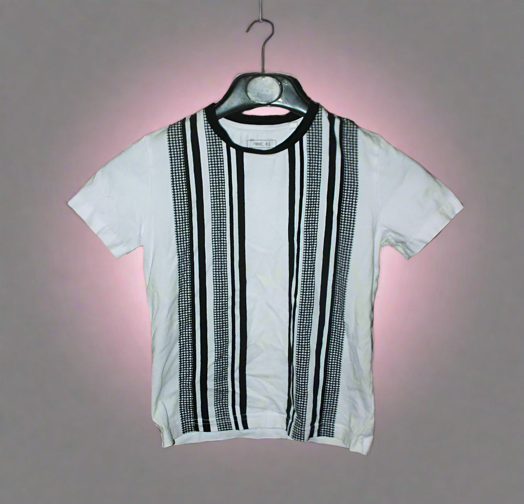 Boy’s T-Shirt Next White/Black 6-7Yrs Striped Pattern
