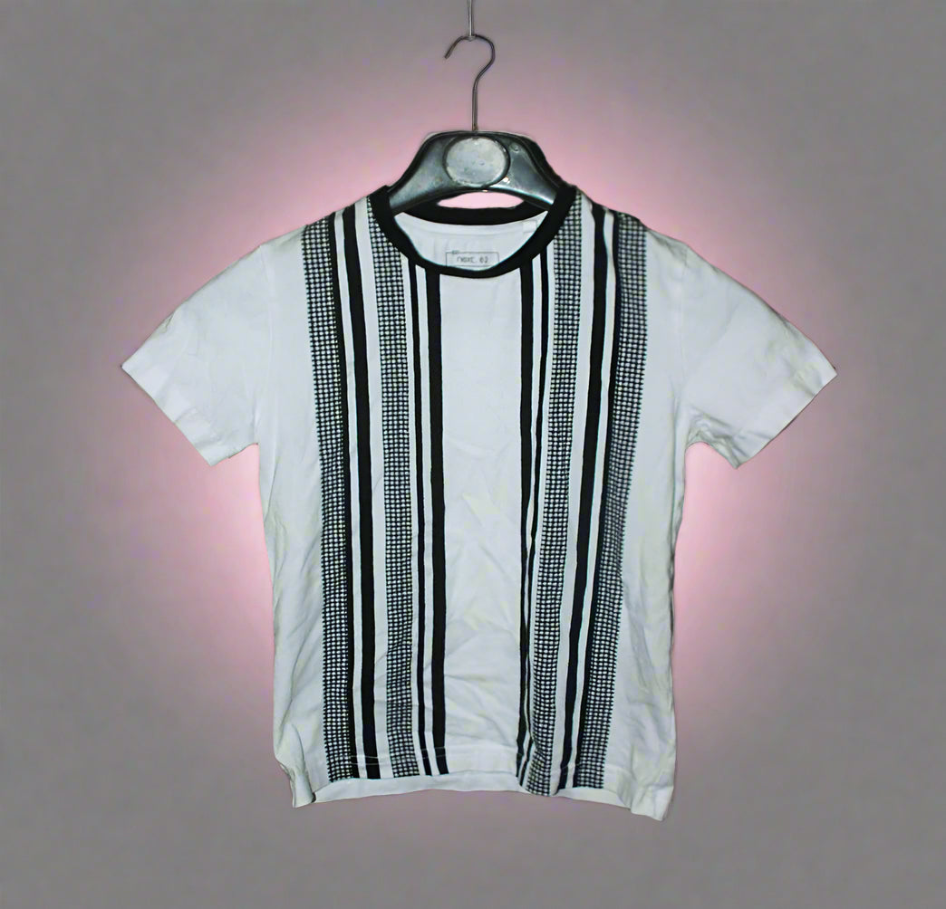 Boy’s T-Shirt Next White/Black 6-7Yrs Striped Pattern