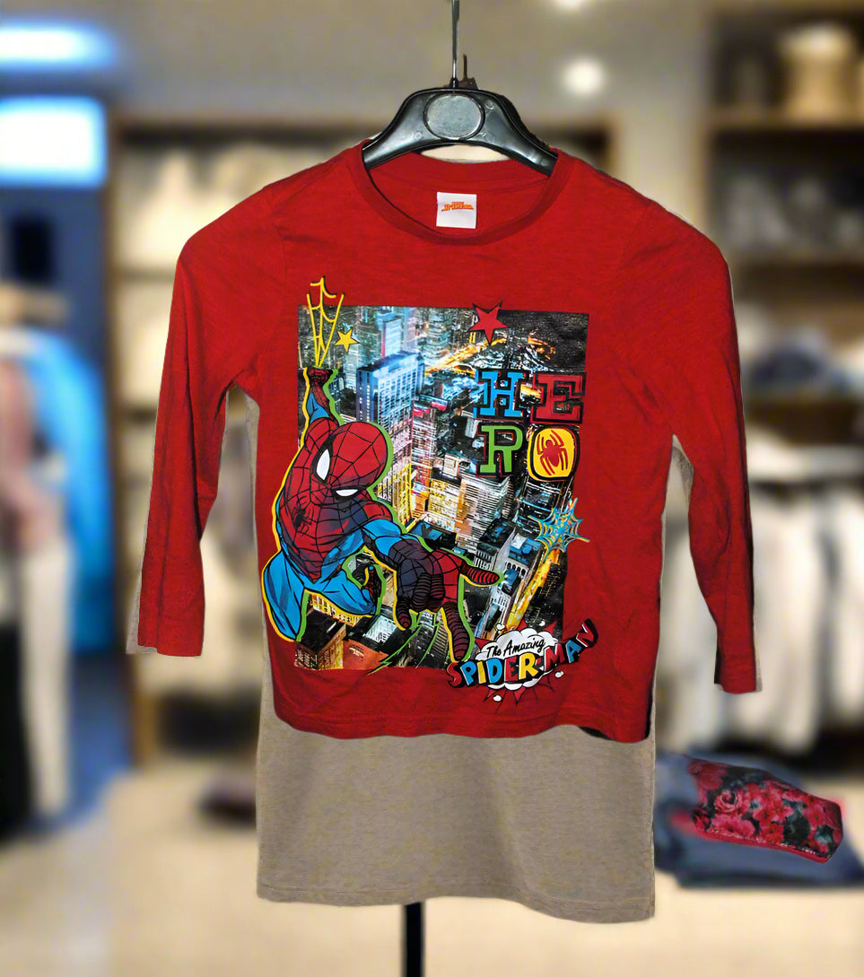 Boy’s T-Shirt Marvel Red/Blue 6-7Yrs Graphic Spiderman Pattern Hero The Amazing Spiderman