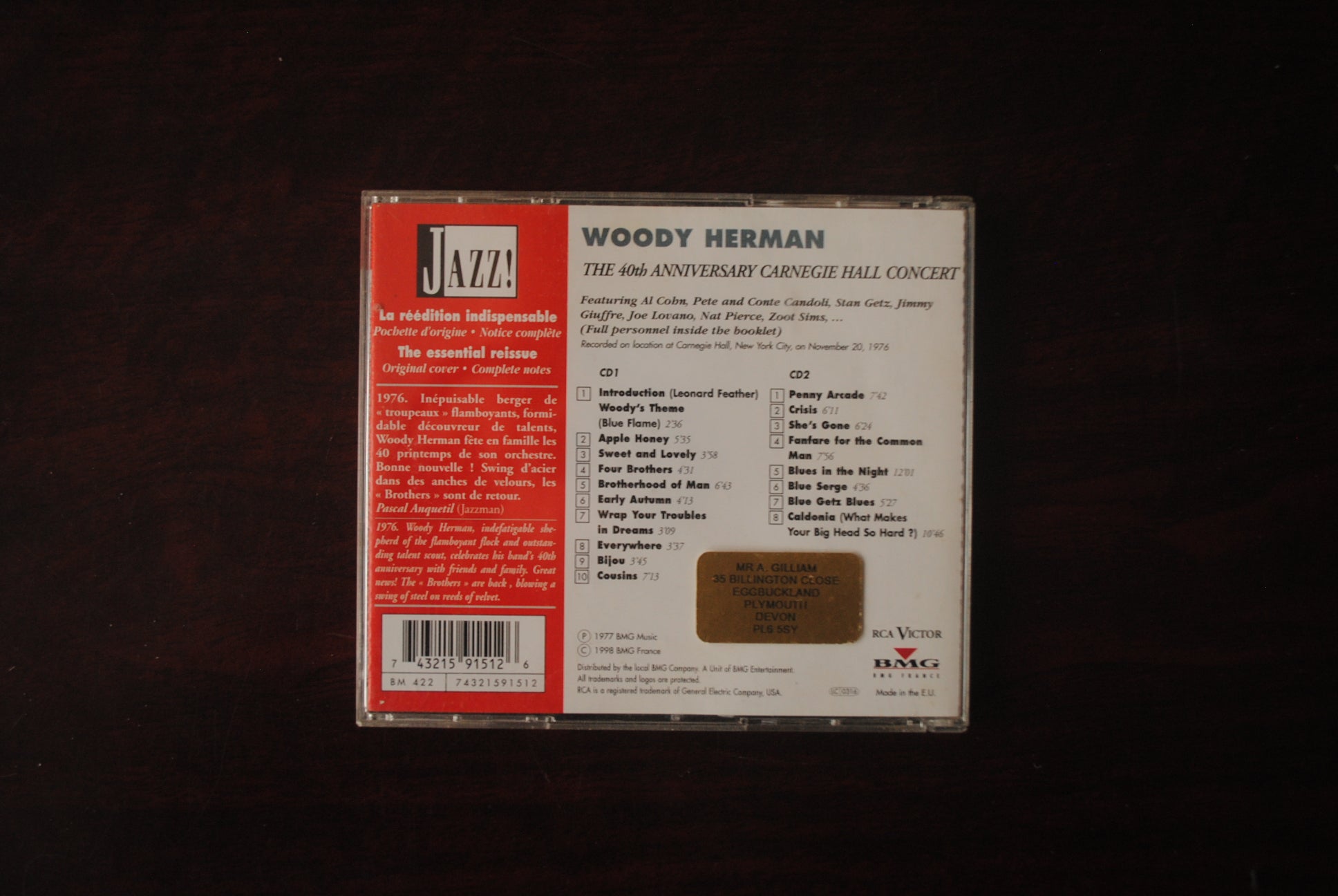 Woody Herman 40th Anniversary Carnegie Hall Concert