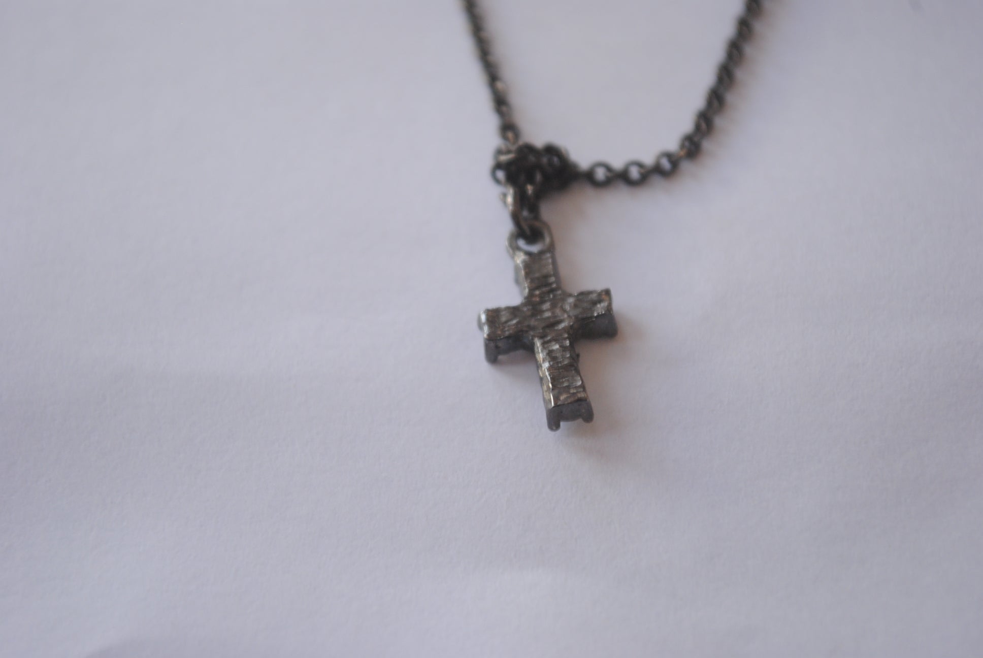 Black Cross Pendant Necklace with Clear Glass Beading