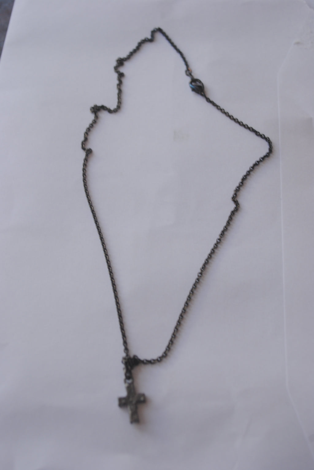Black Cross Pendant Necklace with Clear Glass Beading