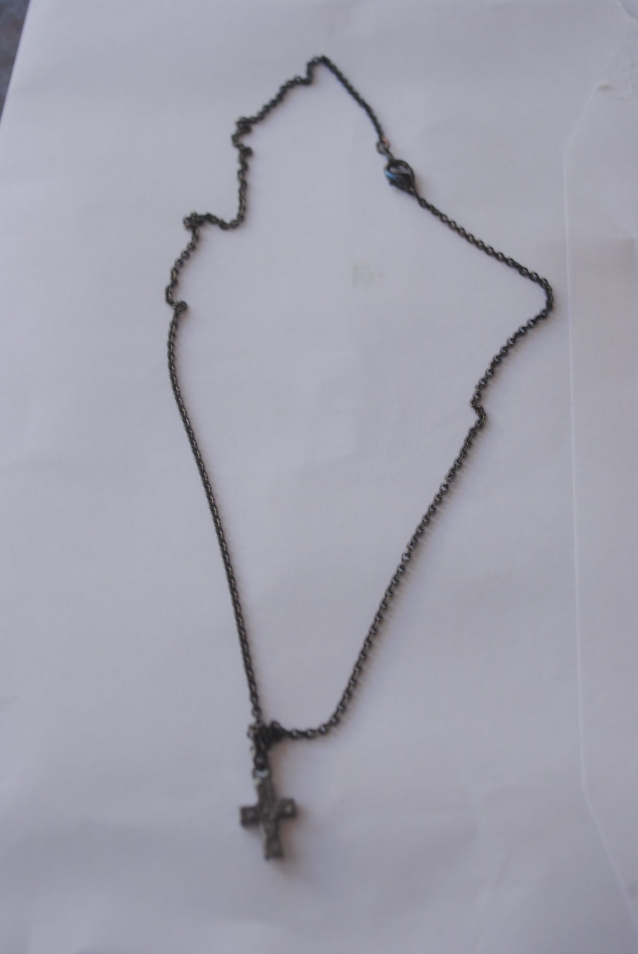 Black Cross Pendant Necklace with Clear Glass Beading