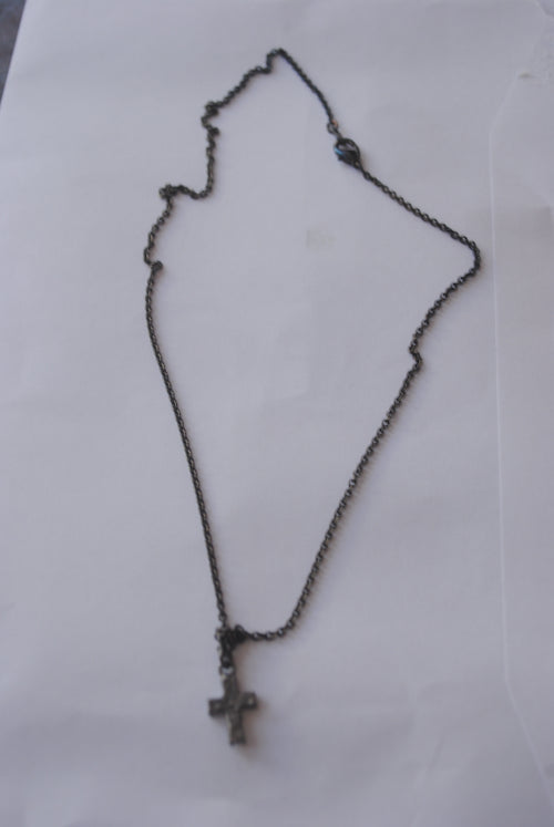 Black Cross Pendant Necklace with Clear Glass Beading