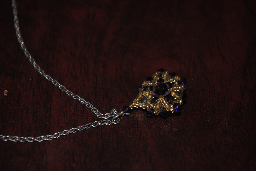Handcrafted Seed Bead Heart Pendant Necklace - Gold & Navy