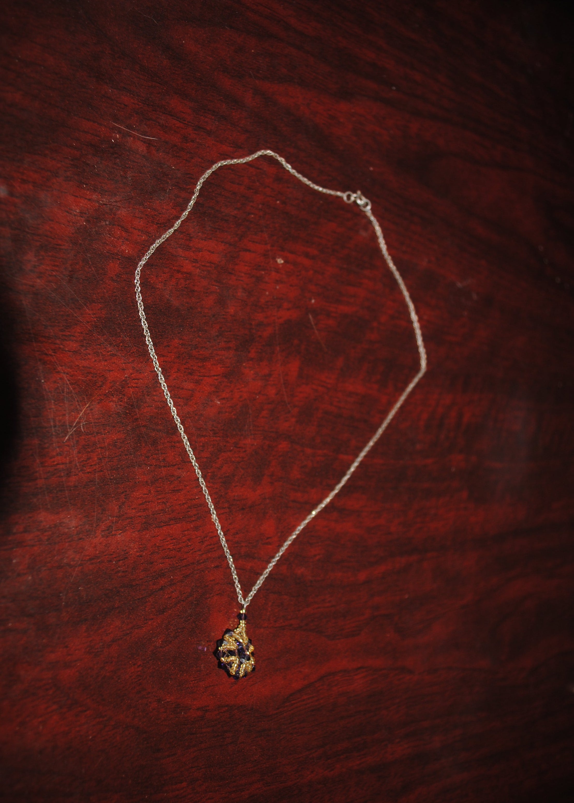 Handcrafted Seed Bead Heart Pendant Necklace - Gold & Navy