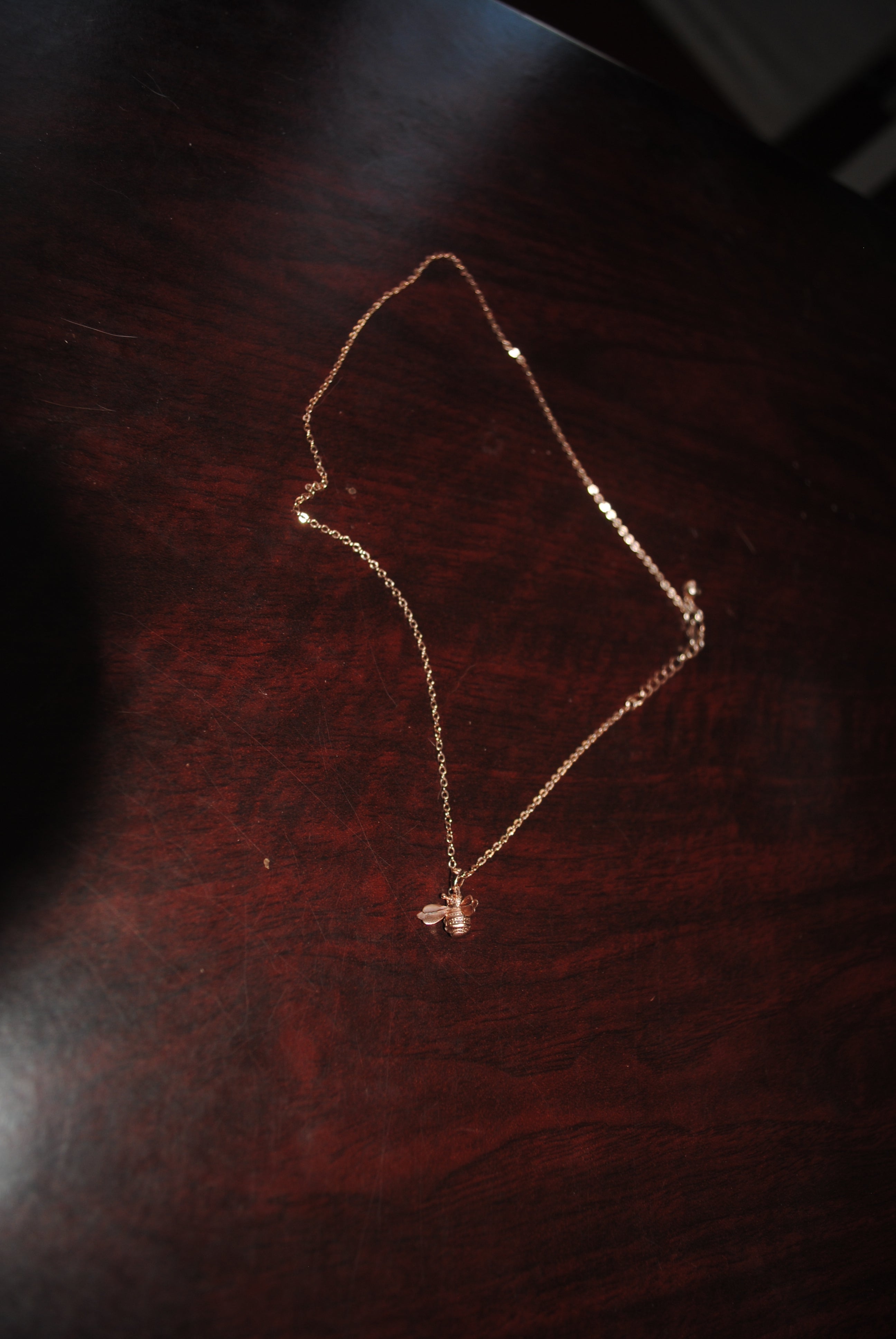 Rose Gold Tone Bumble Bee Dainty Necklace