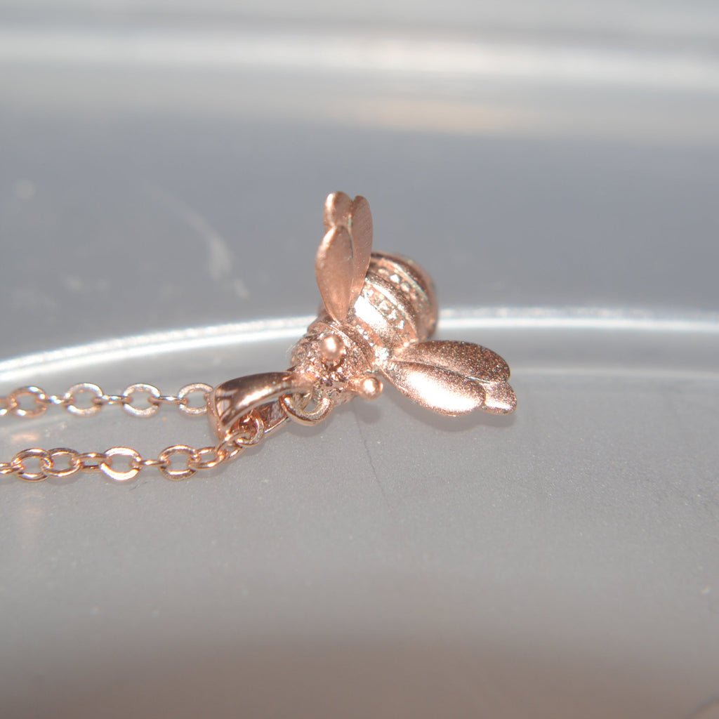 Rose Gold Tone Bumble Bee Dainty Necklace