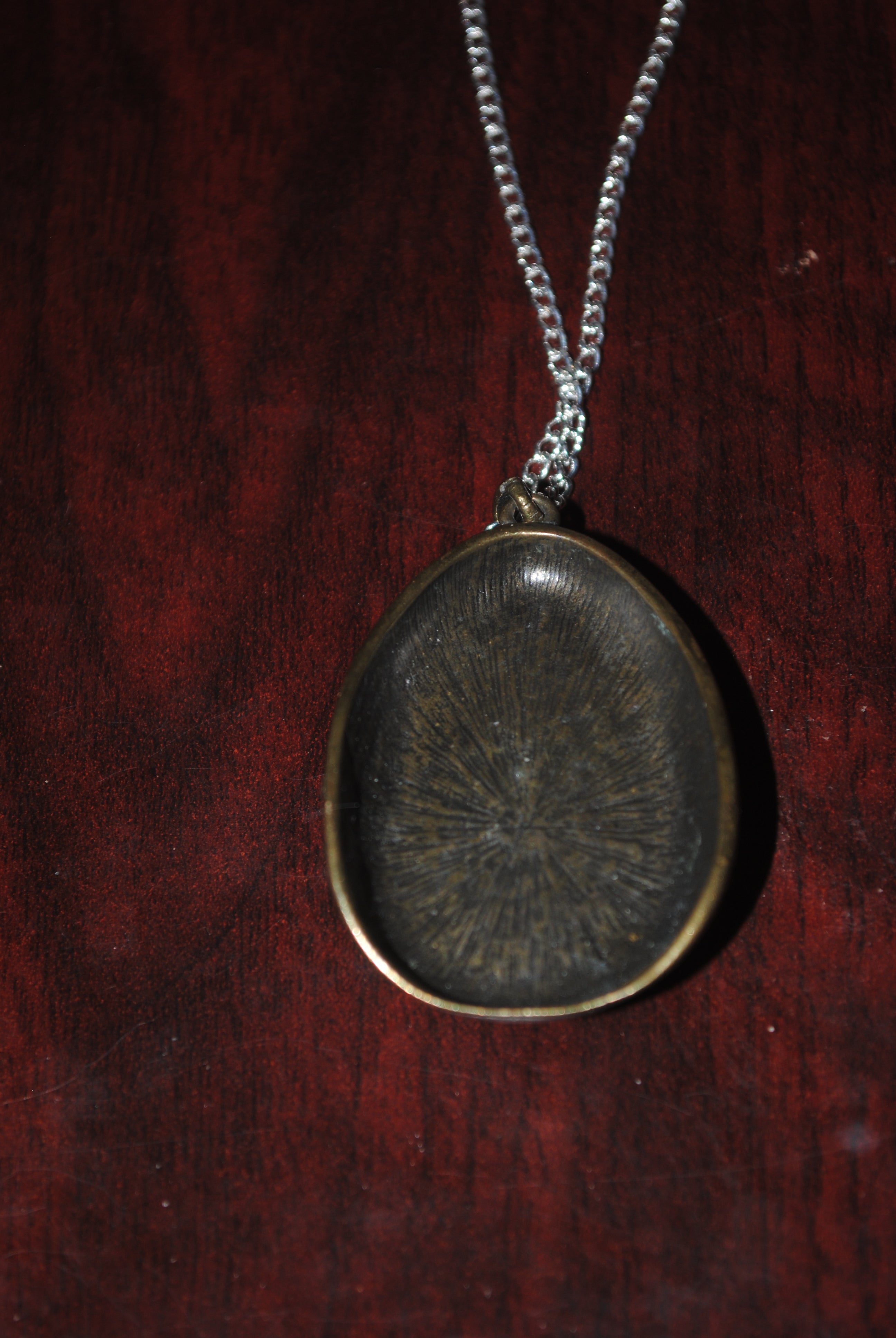 Brass-Tone Teardrop Pendant Necklace with Blue Enamel Cabochon