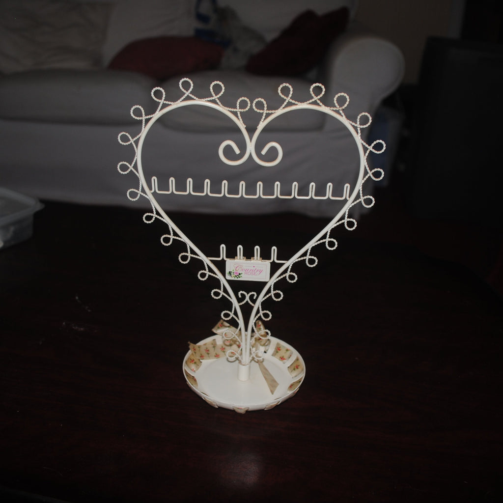 Heart-Shaped Wire Jewellery Stand with Ring Dish