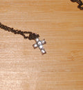 Black Cross Pendant Necklace with Clear Glass Beading