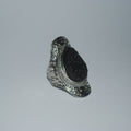 Black Druzy Filigree Statement Ring - Silver Tone