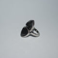 Black Onyx Double Stone Silver-Tone Statement Ring - Size Q