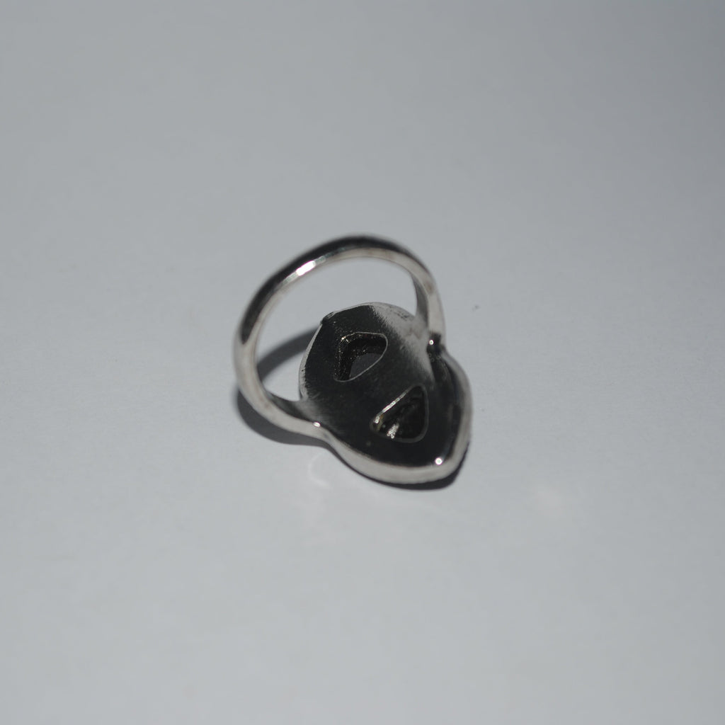 Black Onyx Double Stone Silver-Tone Statement Ring - Size Q