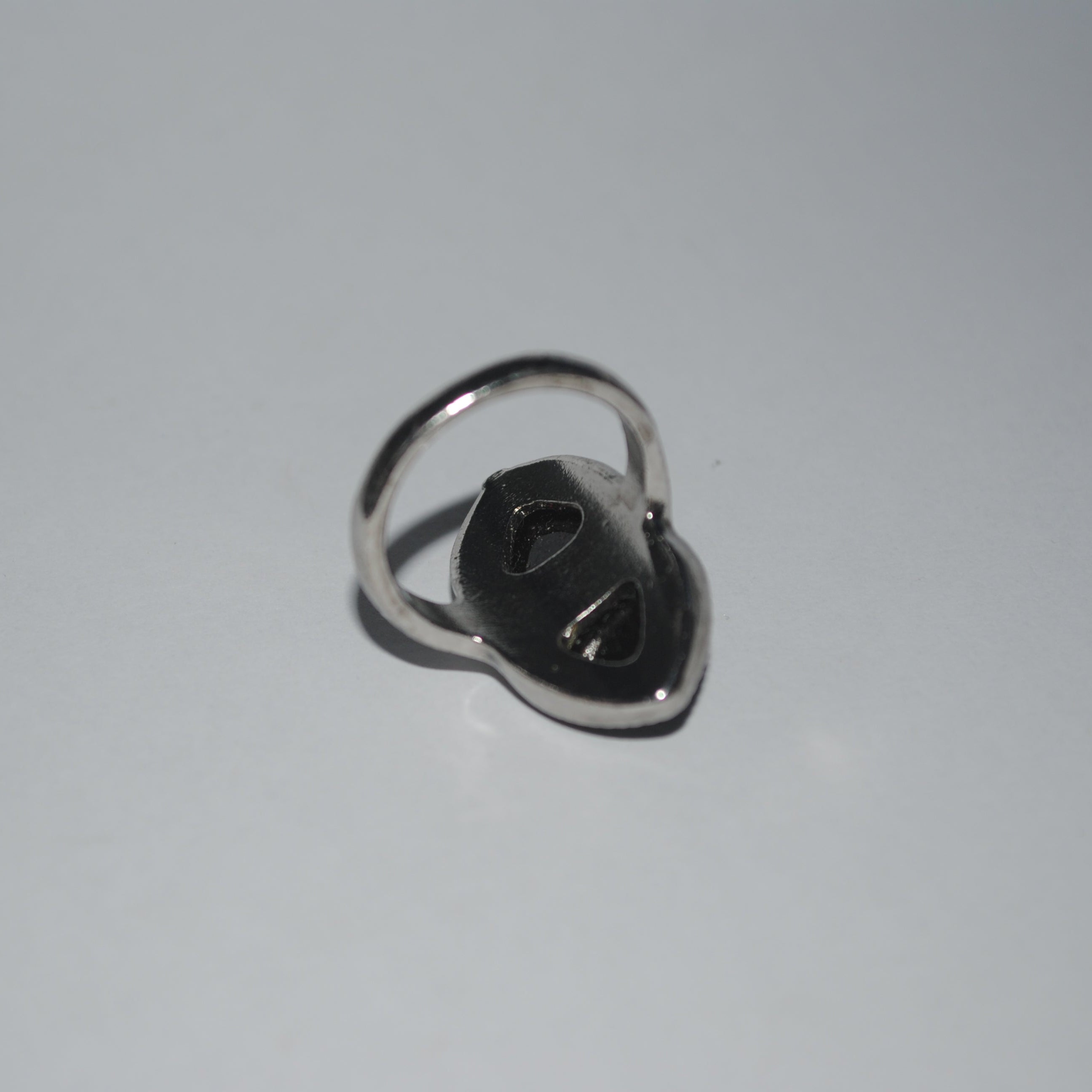 Black Onyx Double Stone Silver-Tone Statement Ring - Size Q