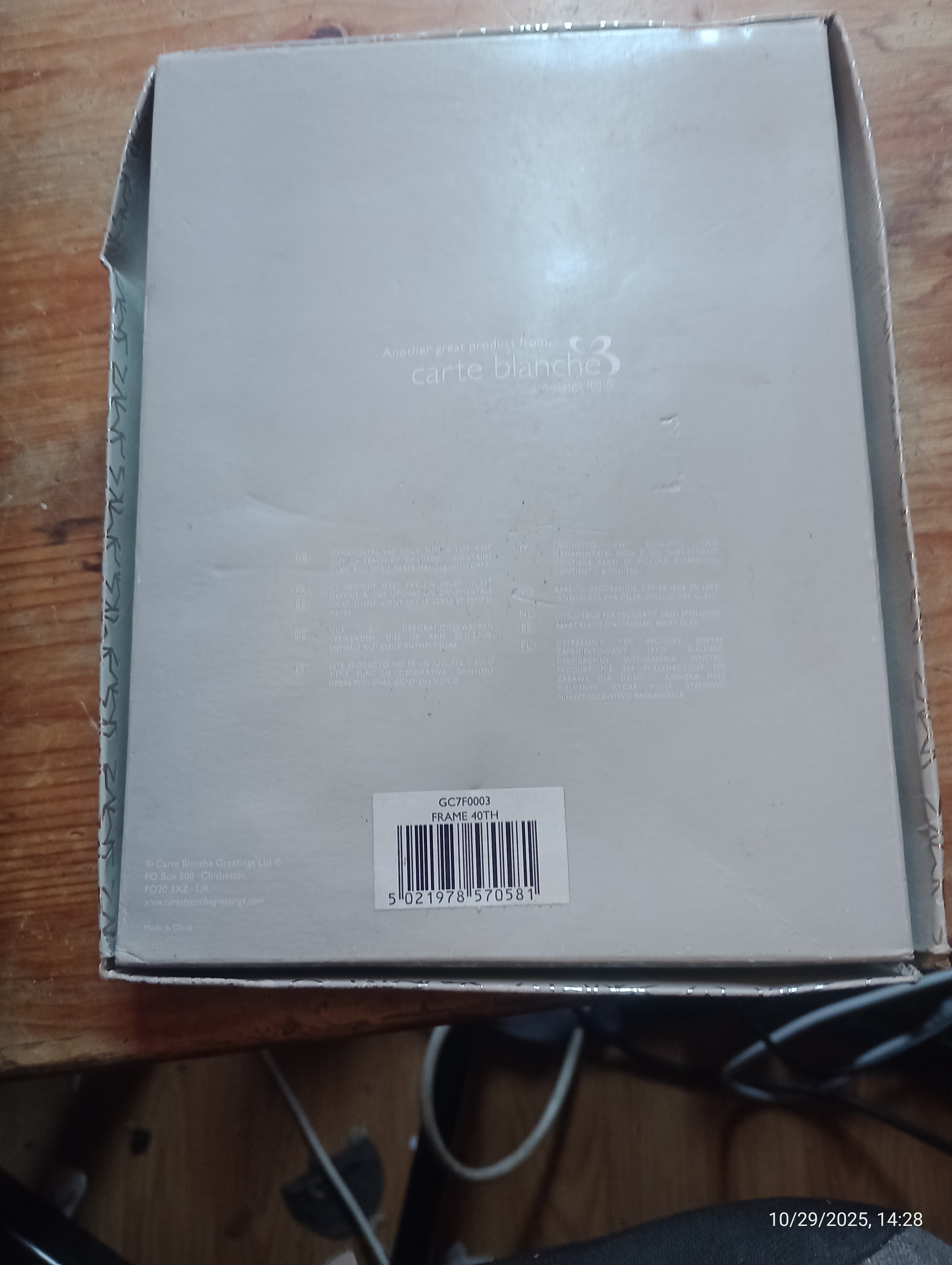 Carte Blanche 40th Birthday Photo Frame GC7F0003 Preloved 225mm W x 175mm L 560g