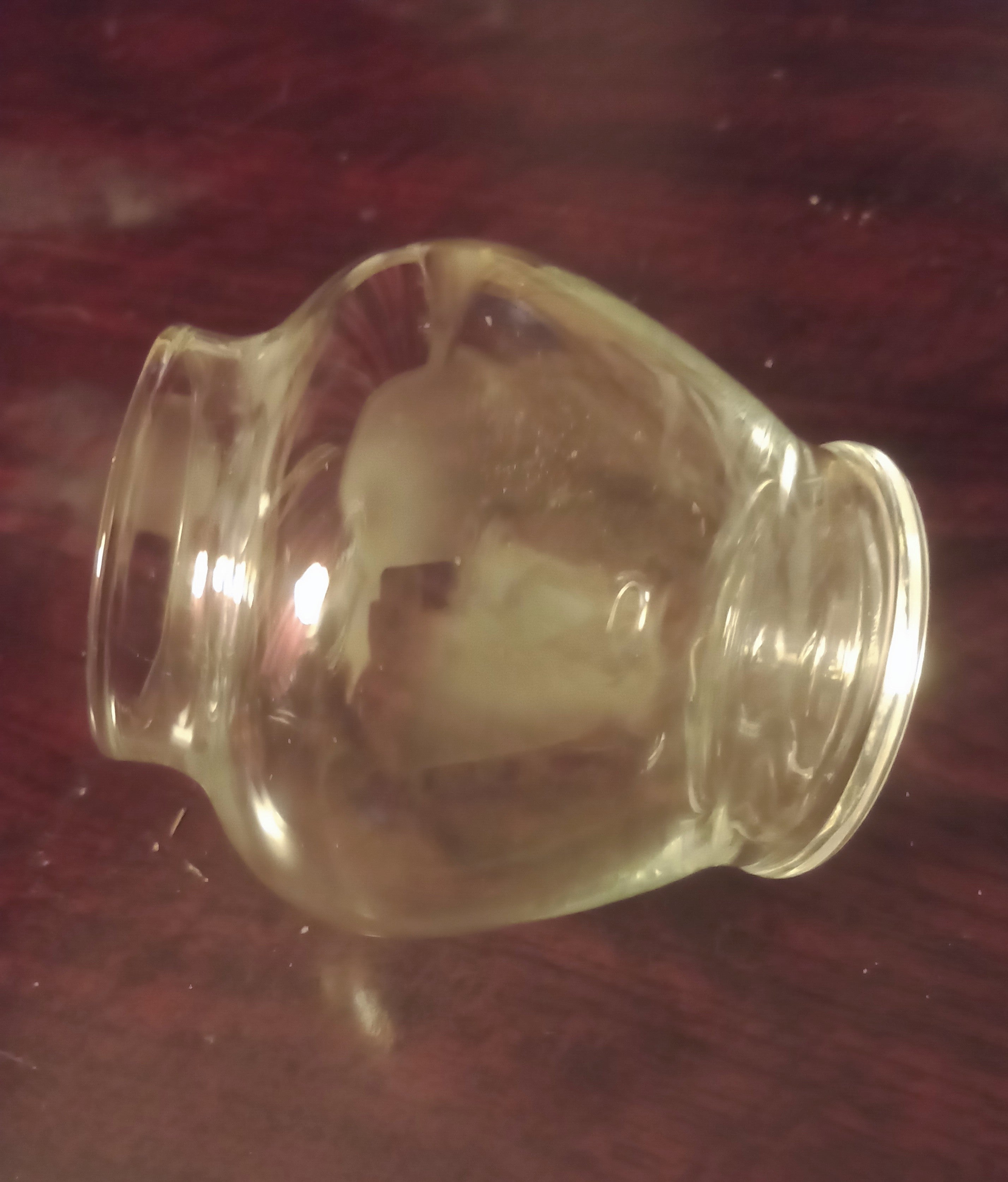 Small, clear glass vase, often referred to as a fishbowl vase or bud vase H=80mm D=100mm