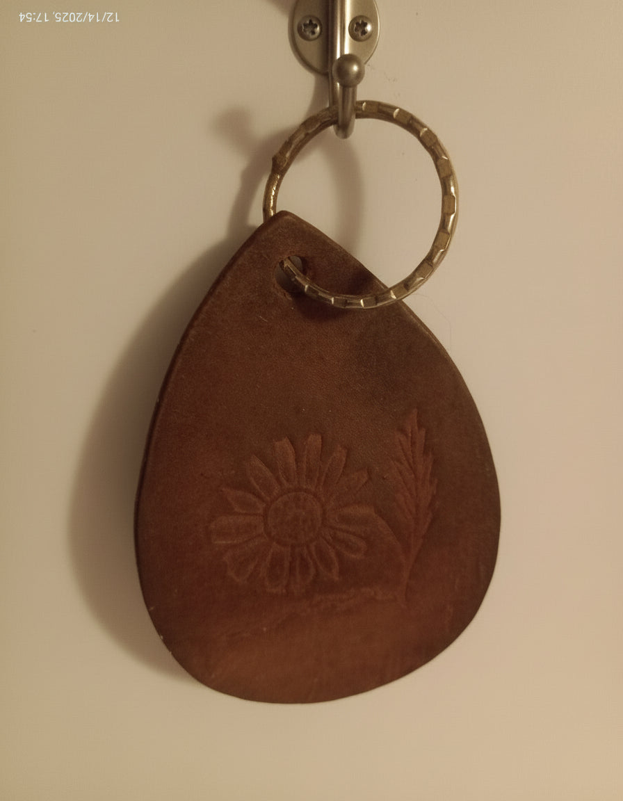 Hand-tooled leather keychain or bag charm