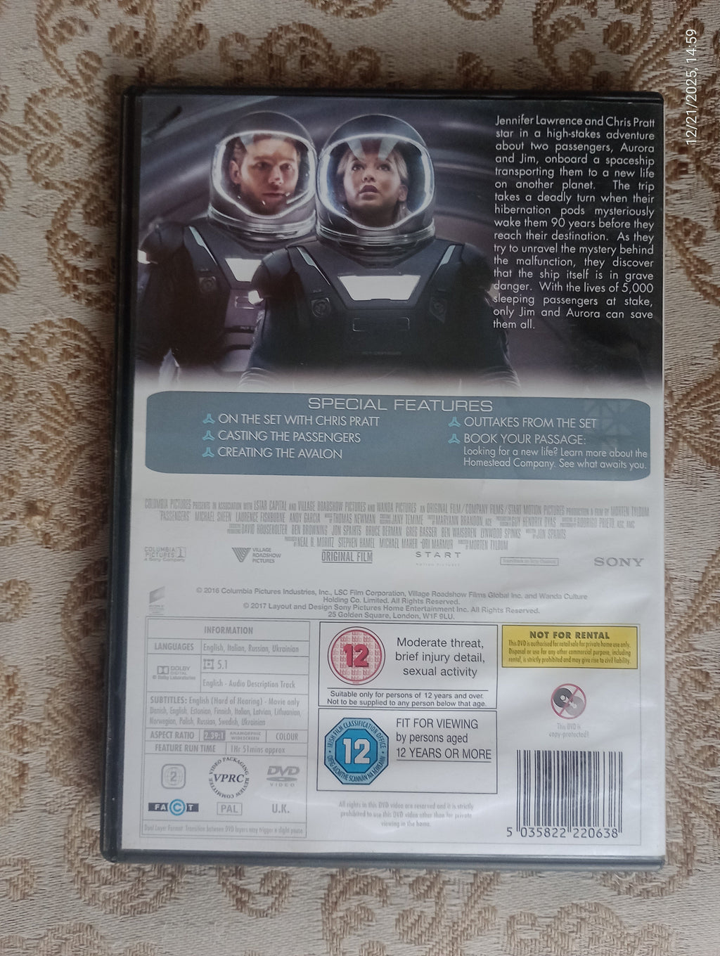 Passengers DVD (2017) - Chris Pratt & Jennifer Lawrence