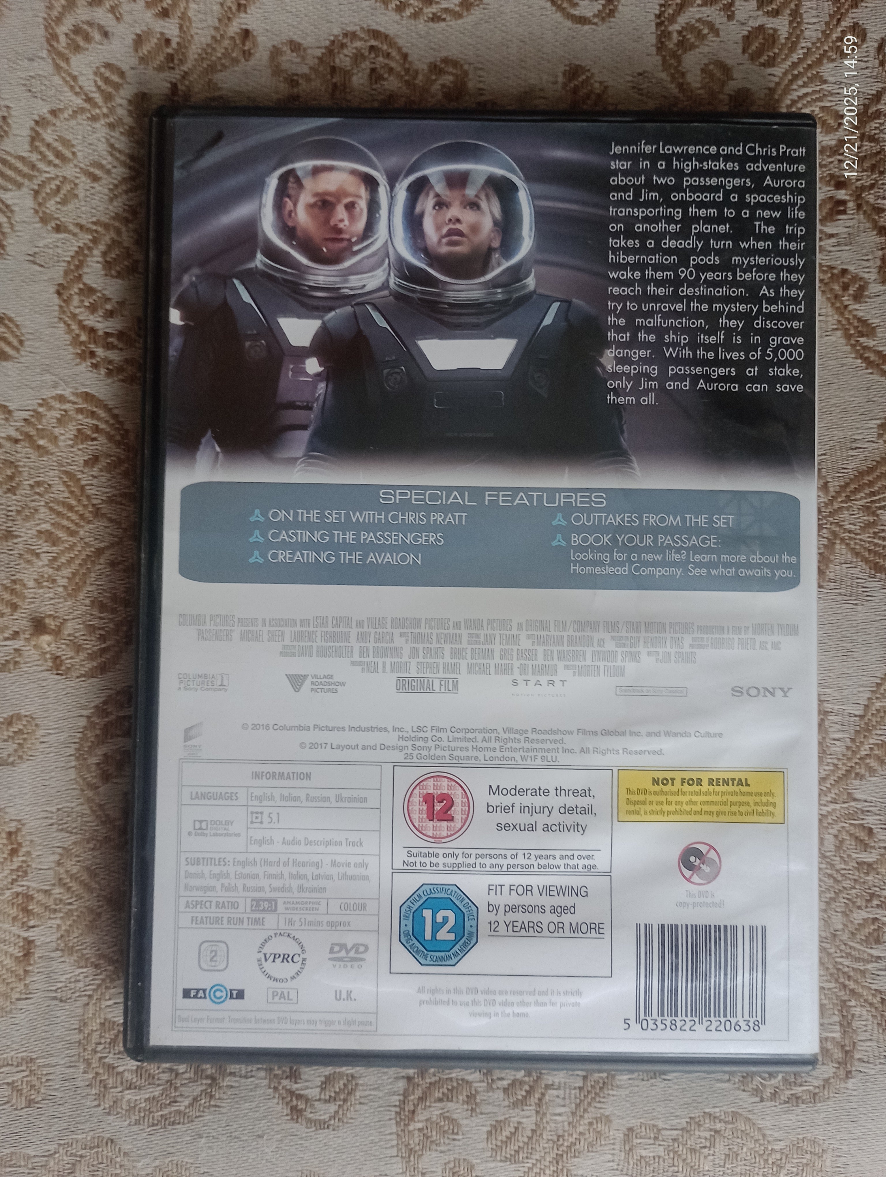 Passengers DVD (2017) - Chris Pratt & Jennifer Lawrence