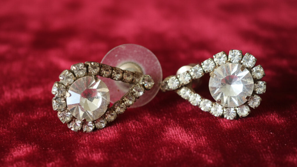 Vintage Rhinestone Stud Earrings Costume