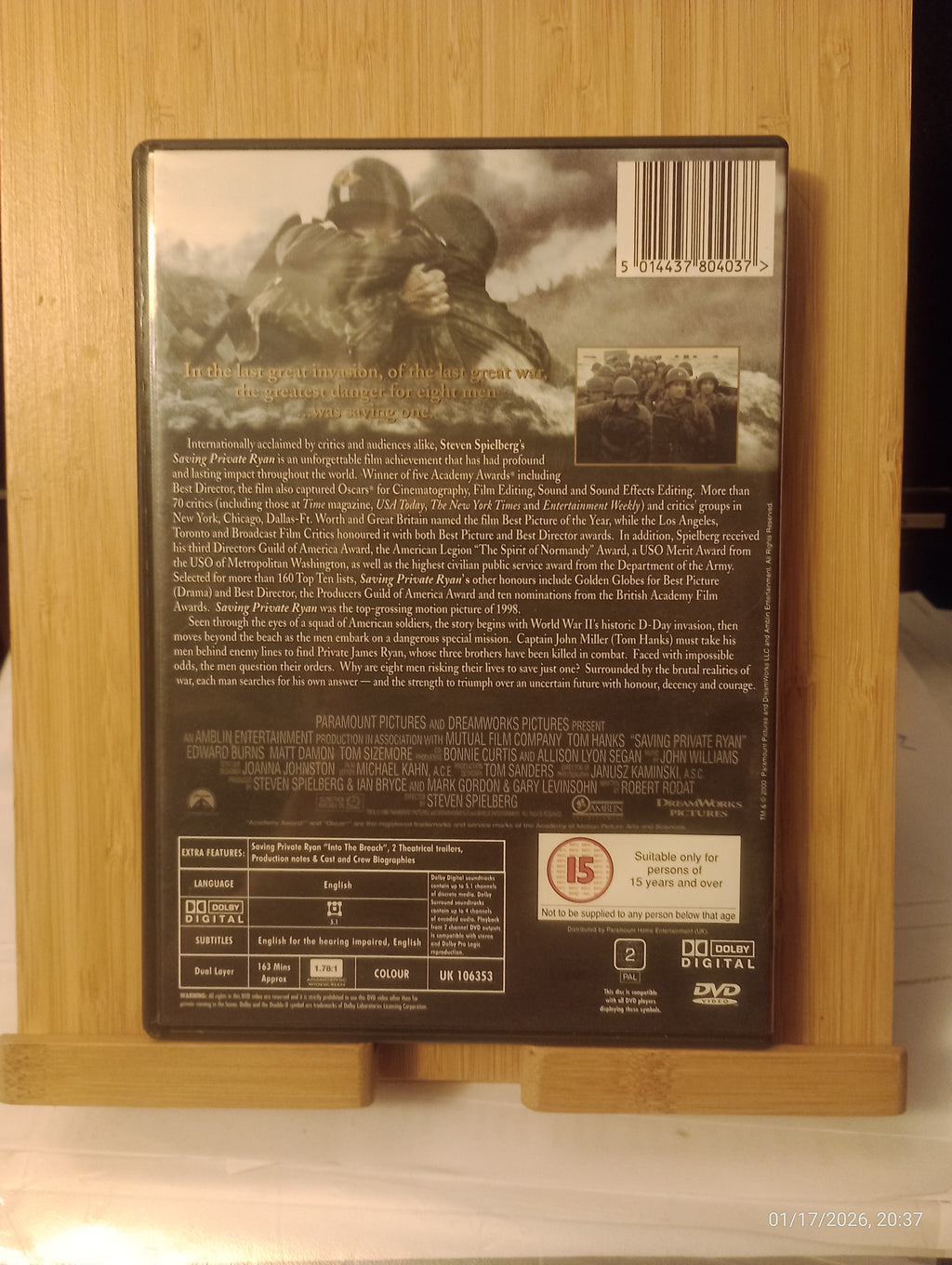 Saving Private Ryan DVD (2000) Tom Hanks - Spielberg War Epic Cert 15