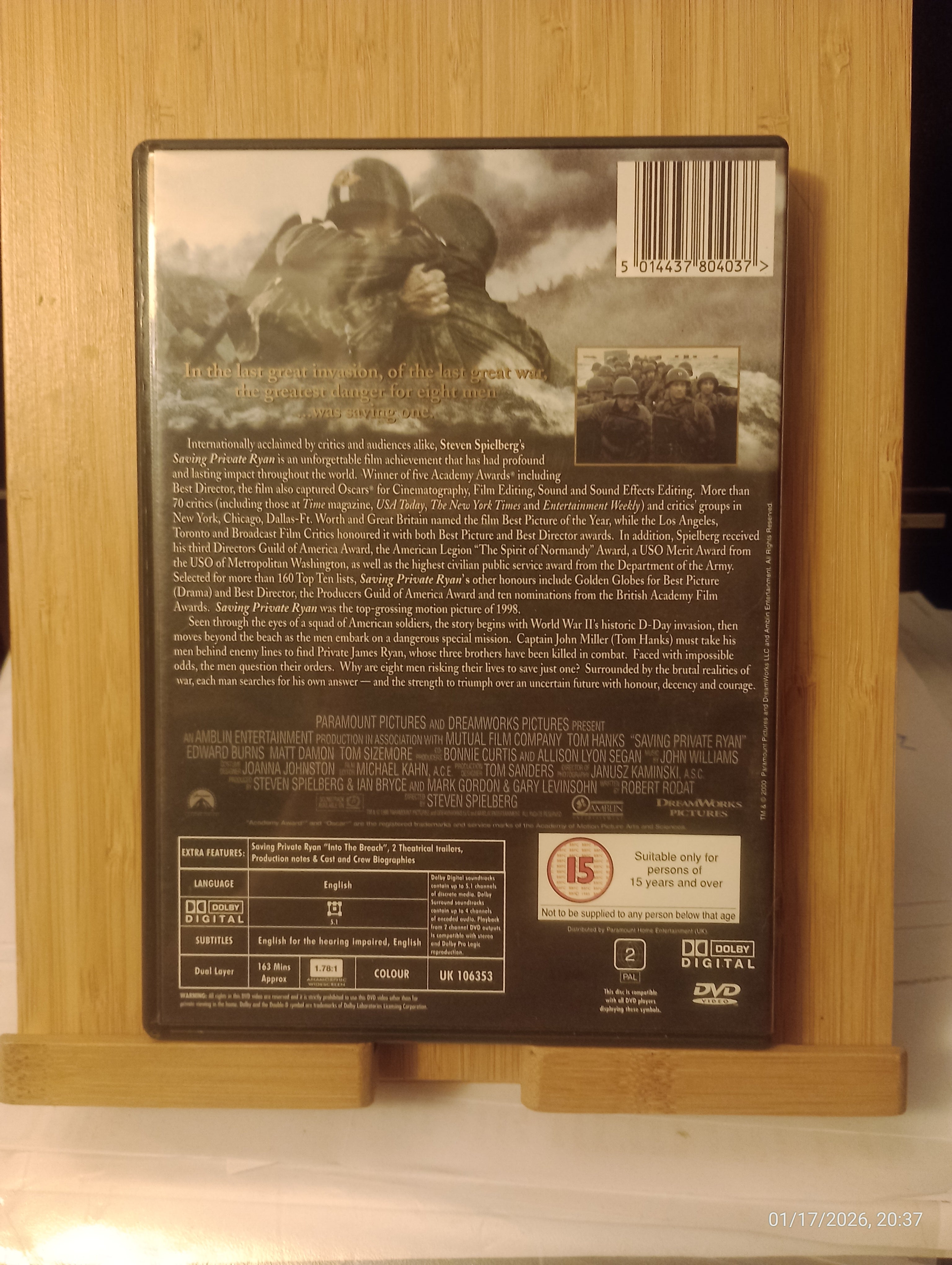 Saving Private Ryan DVD (2000) Tom Hanks - Spielberg War Epic Cert 15