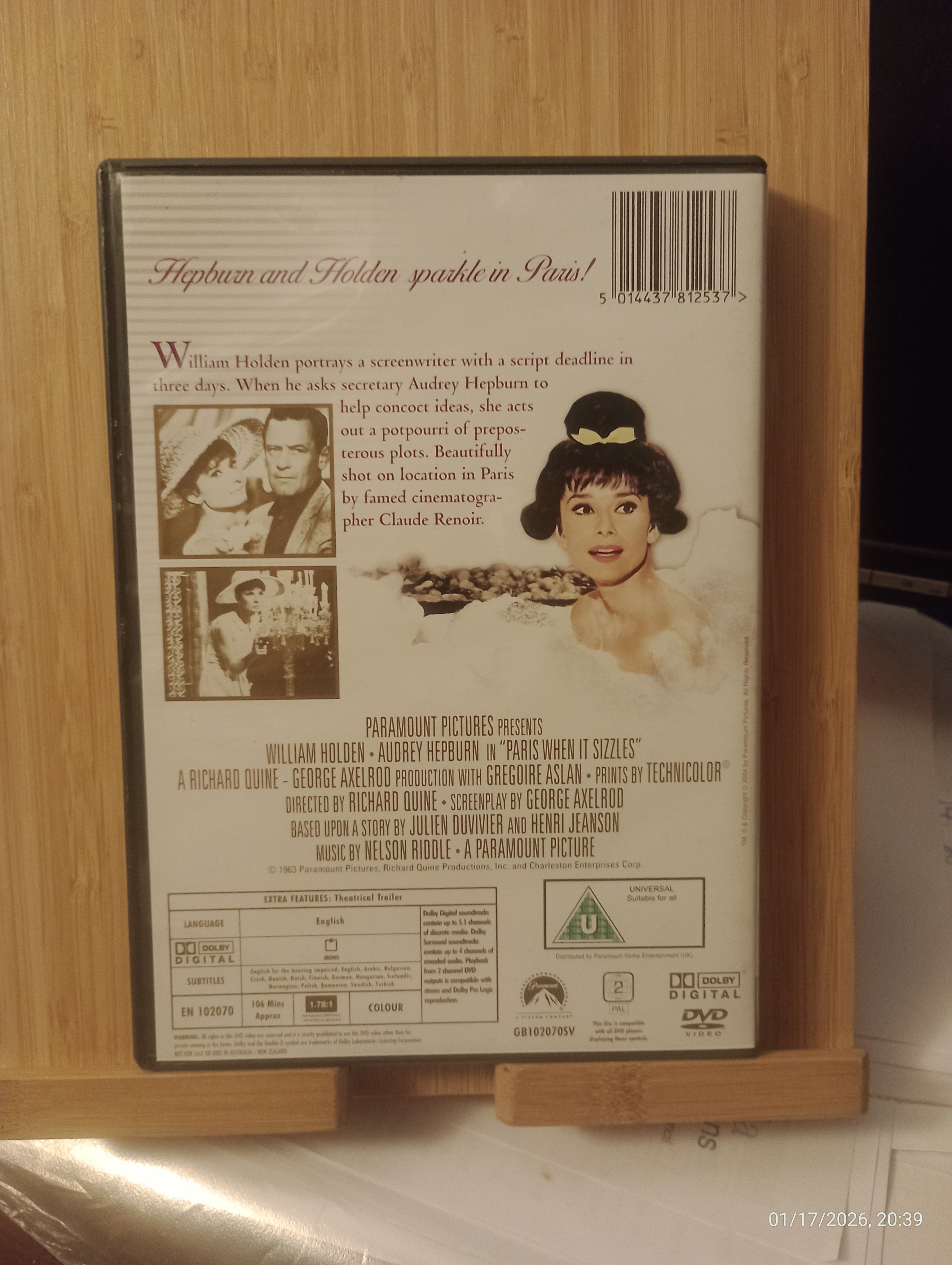 Paris When It Sizzles DVD (2001) William Holden Romantic Comedy