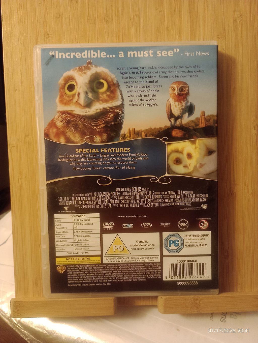 Legend Of The Guardians: The Owls Of Ga'Hoole DVD (2011) Zack Snyder Cert PG