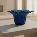 Cobalt Blue Glass Candle Holder – Fluted Tulip Design (190mm × 100mm, 585g)