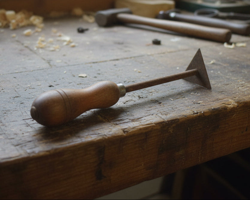 Vintage Triangular Scraper Shavehook - Steel & Wood Hand Tool