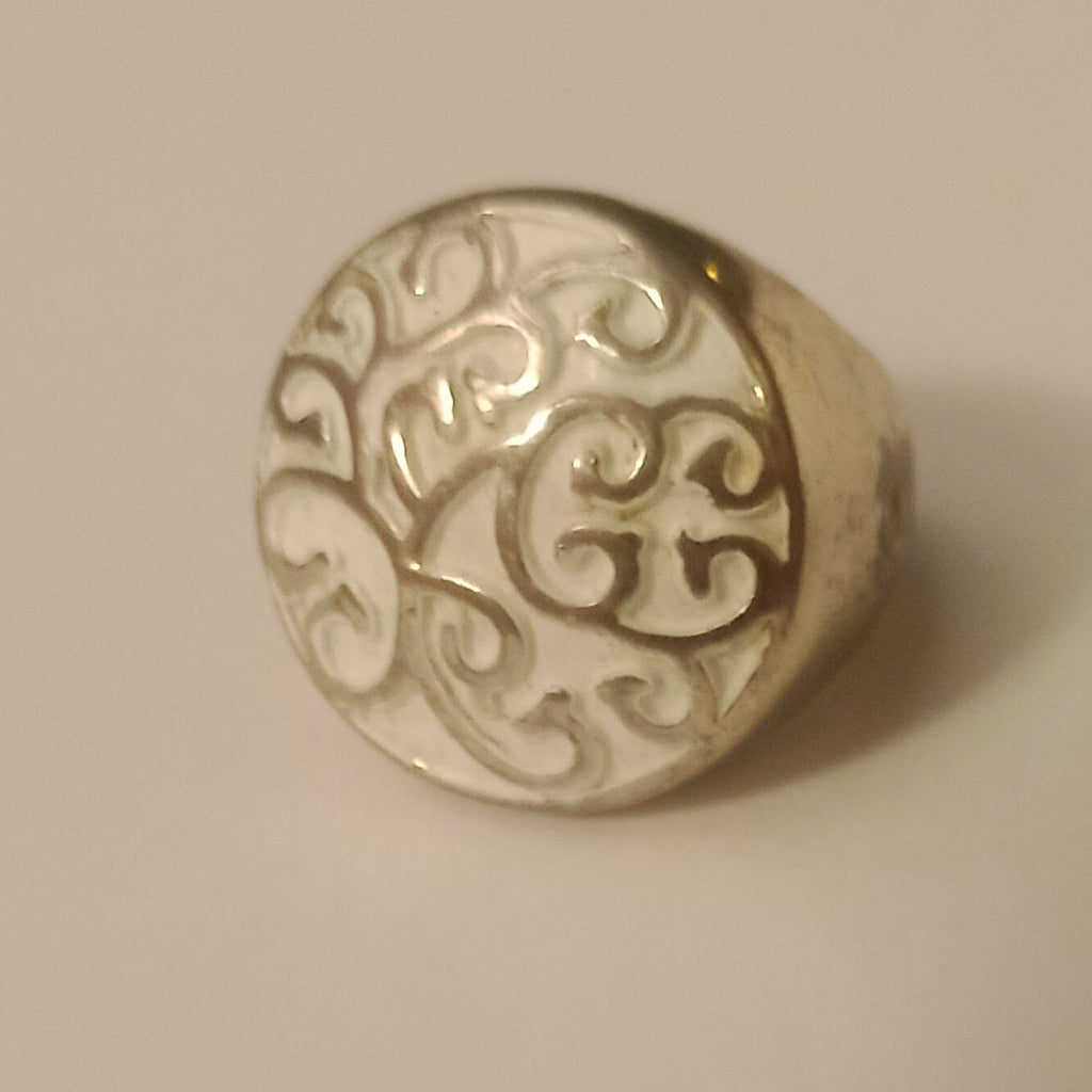 Vintage Filigree Swirl Cocktail Ring Silver Plated Copper, Q Size