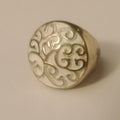 Vintage Filigree Swirl Cocktail Ring Silver Plated Copper, Q Size